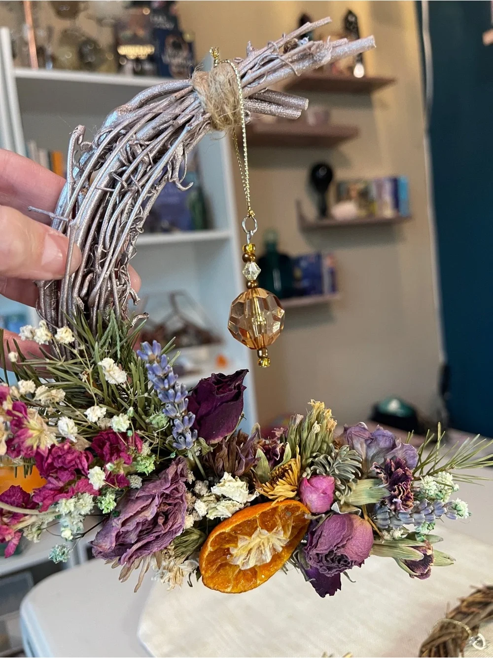Handmade Rose gold Moon Crescent Dried Flower Wreath